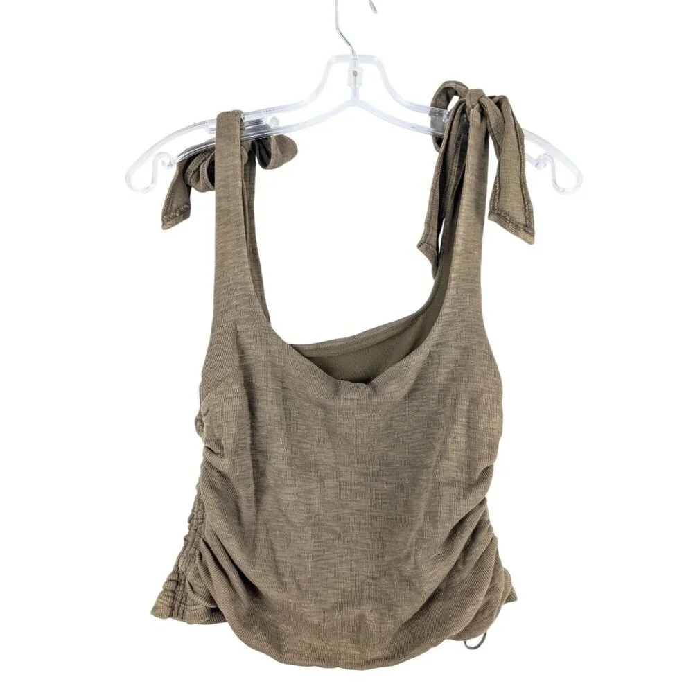 Free People Top Womens Small Olive‎ Rouched Cropped Tank